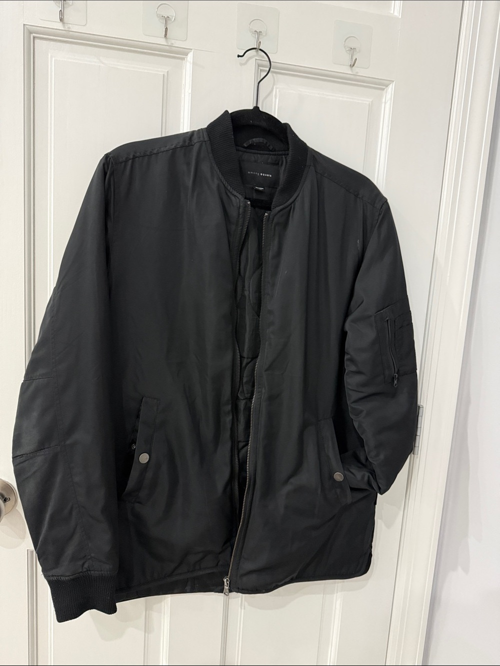 Men's Black Bomber Jacket with Quilted Lining